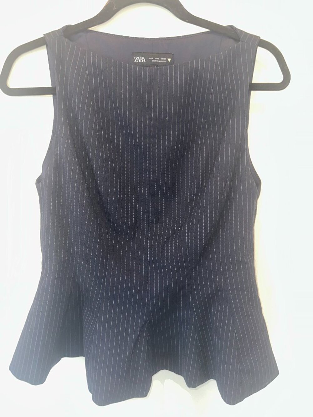 Zara Navy Blue Pinstripe Peplum Top